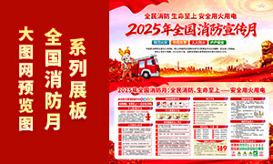 2025年全国消防月宣传展板PSD素材 2025年全国消防月宣传展板PSD素材
